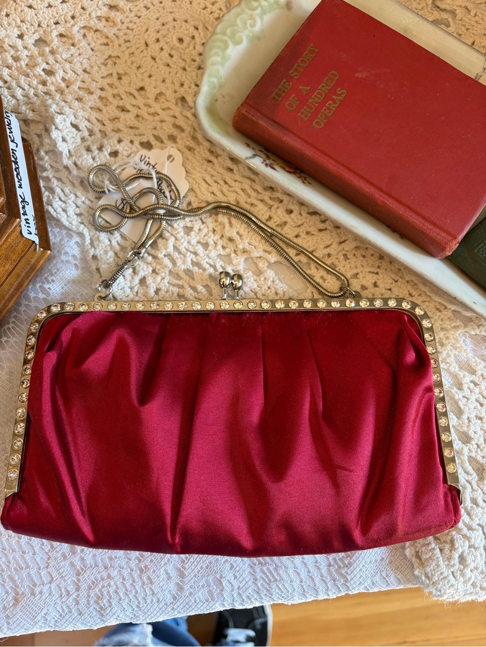 Vintage Steve Madden Red Satin Evening Clutch with Chain